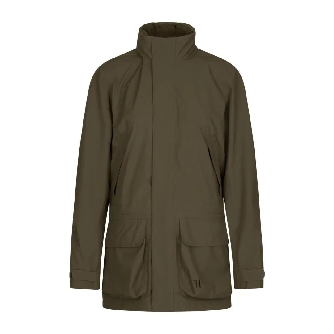 Olive green Harkila Ladies Orton Tech HWS Jacket with high collar and front pockets