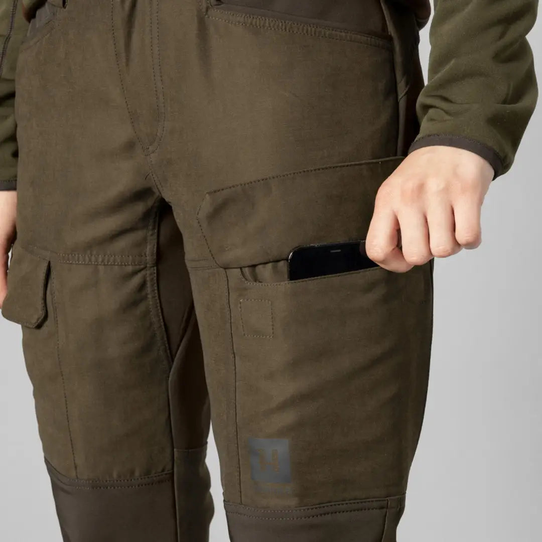 Olive green cargo pants with pockets from Harkila Ladies Scandinavian Trousers for country clothing