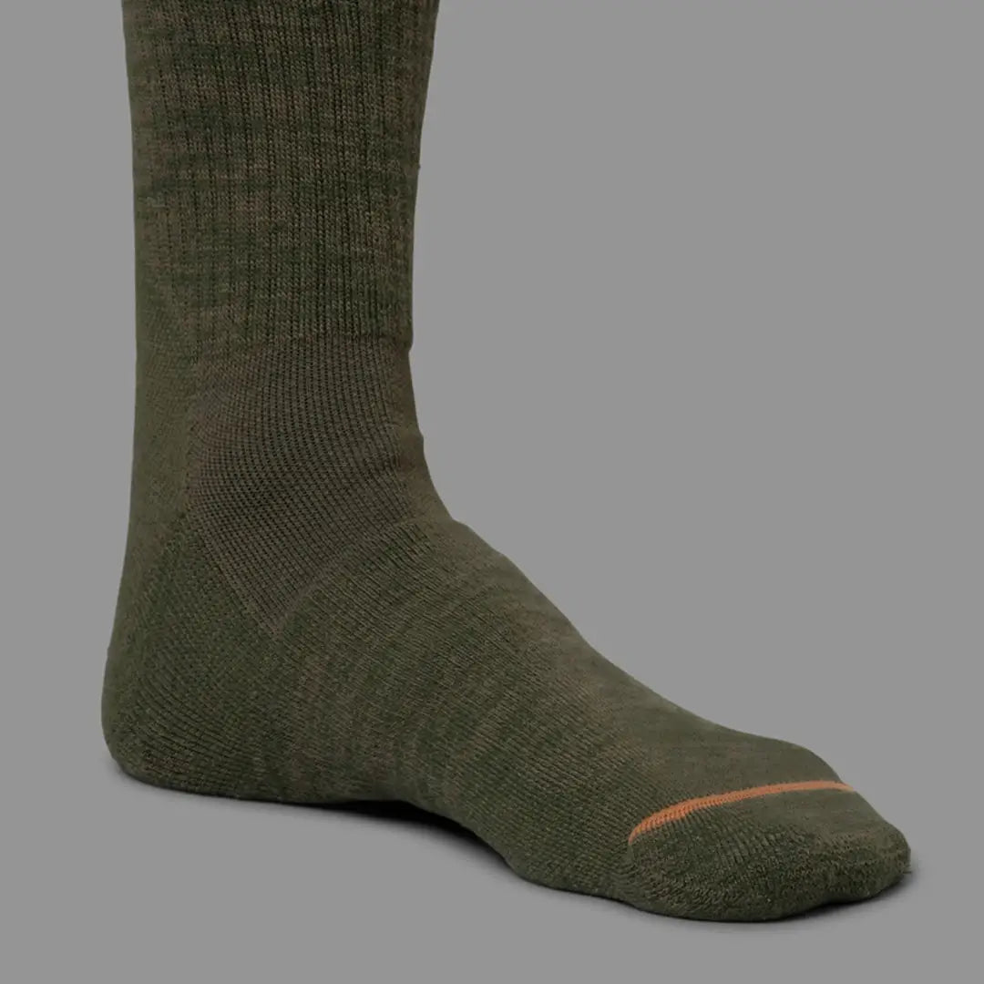 Olive green Harkila Pro Hunter 2.0 Long Socks with orange stripe near toe