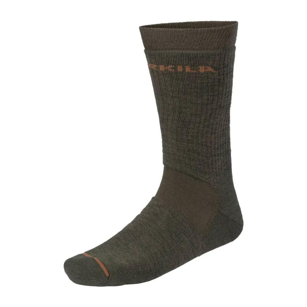 Dark green SITKA Pro Hunter short socks with orange accents made of merino wool