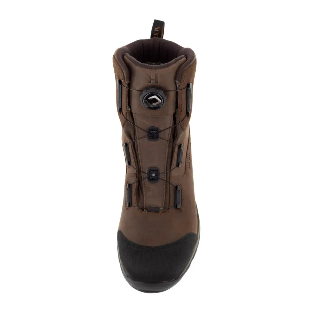 Brown Harkila Reidmar Mid 2.0 GTX Boots with black toe cap and adjustable lacing system