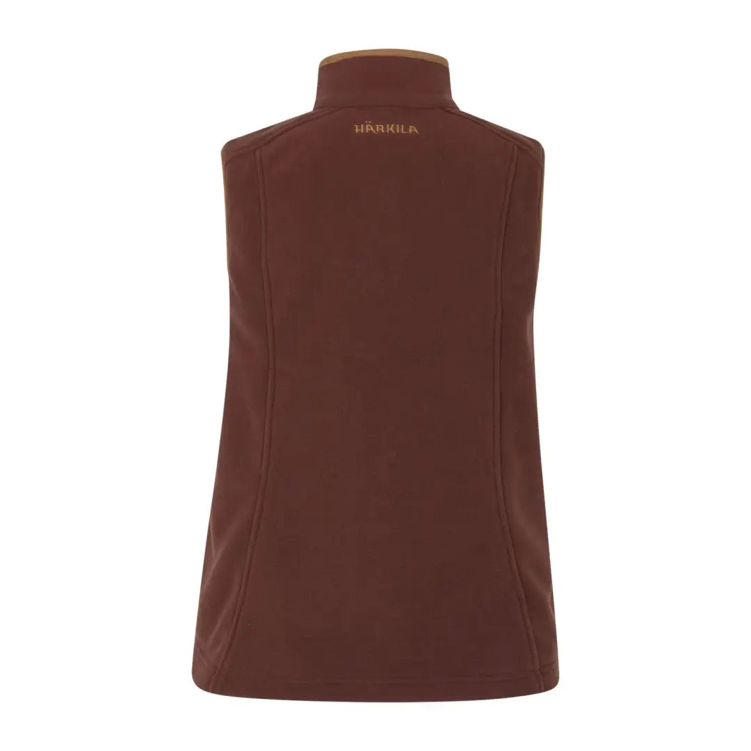 Brown sleeveless fleece vest with high collar and Härkila branding, featuring full-length zip