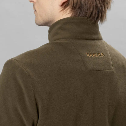 Olive green fleece pullover with high collar and HÄRKILA logo for country clothing and hunting