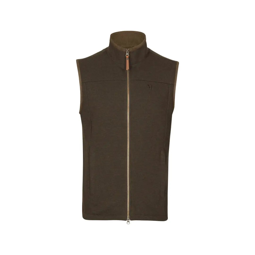 Dark brown sleeveless zip-up Harkila Sandhem Pro Waistcoat with high collar style