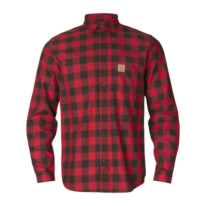 Red and black plaid flannel shirt, a durable choice designed for style with Härkila Scandinavian flair