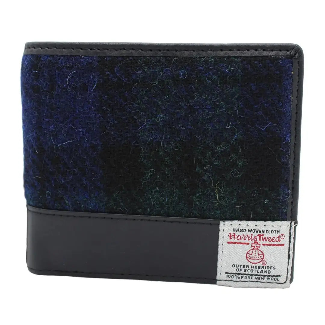 Stylish Harris Callum Harris Tweed Leather Wallet with dark fabric and black leather