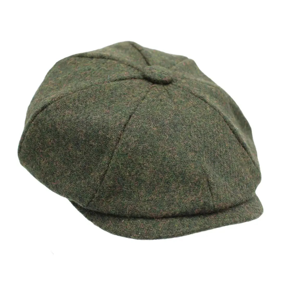 Olive green Heather Archie Twill newsboy cap with rounded crown and short brim