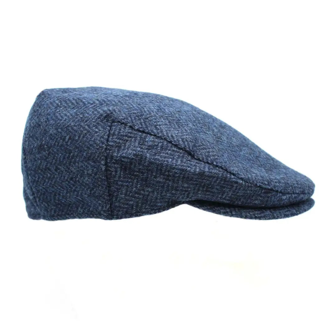 Blue tweed flat cap with herringbone pattern from Heather Chapman British Tweed