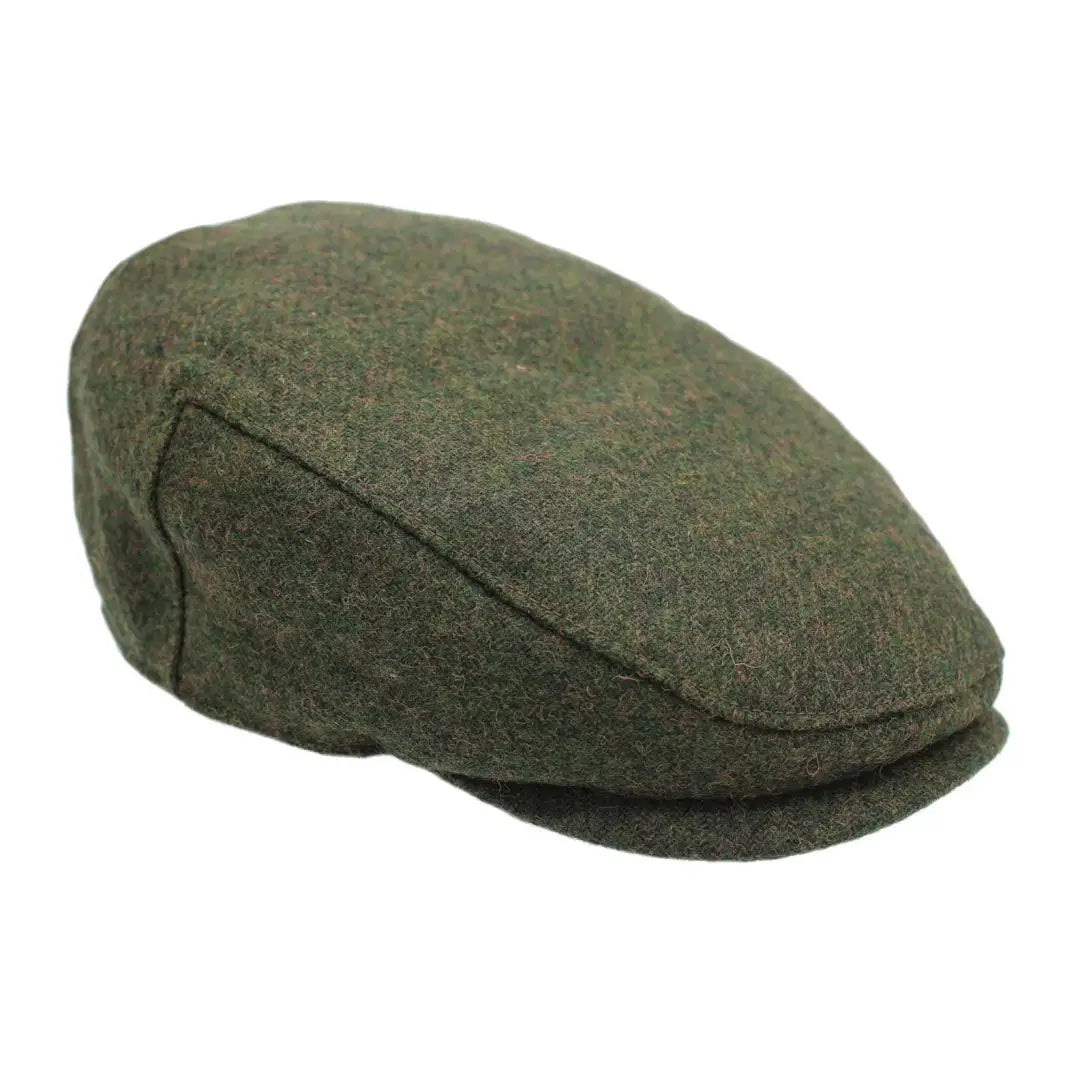 Olive green wool flat cap, perfect for country clothing and hunting adventures