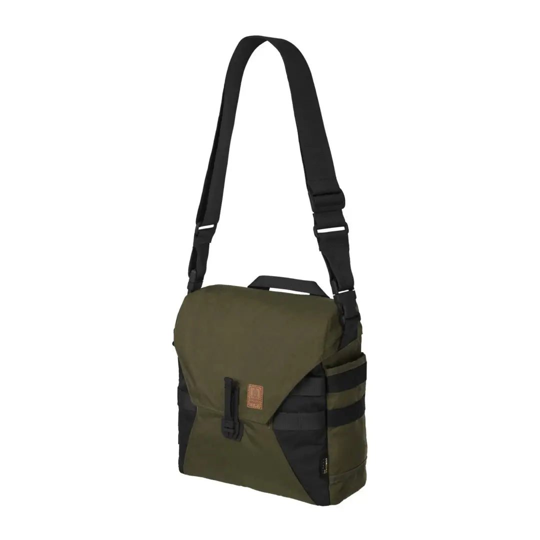 Olive green Helikon-Tex Bushcraft Haversack Bag with black straps, perfect for basic equipment