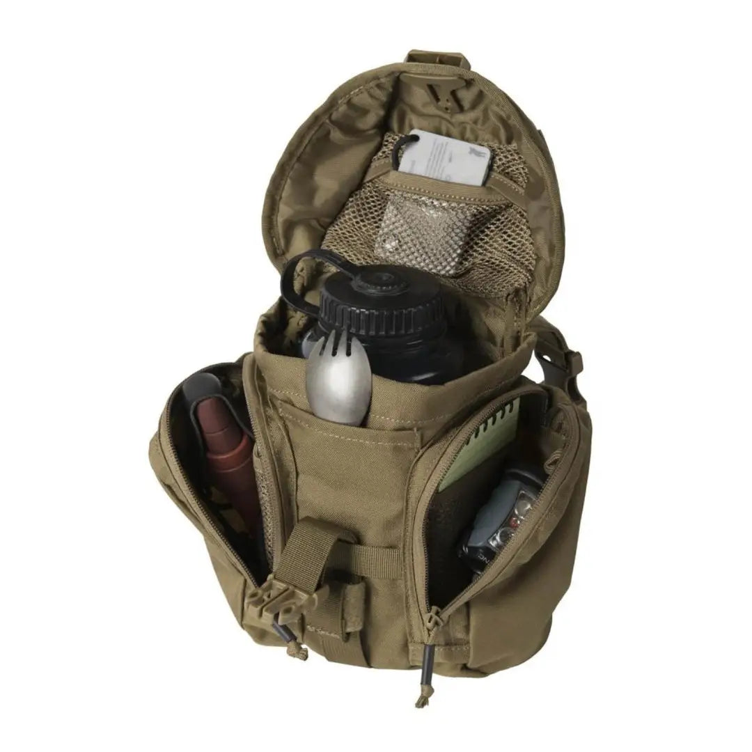 Tactical Helikon-Tex Essential Cordura Kitbag open, showcasing its compartments and pouches