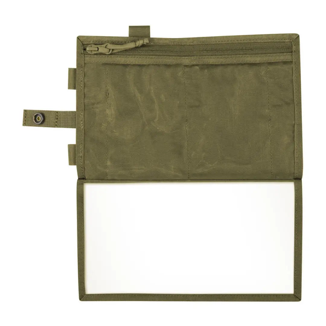 Military-style Helikon-Tex map case in olive green with zippered compartment and clear window