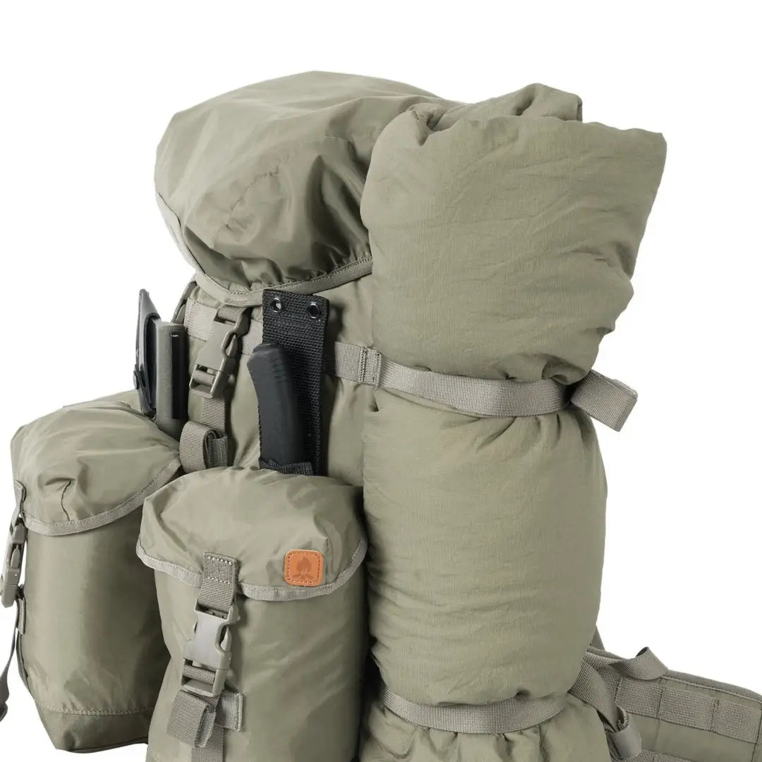 Military-style Helikon-Tex Matilda Backpack with multiple compartments and drawstring sleeve