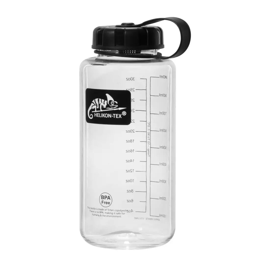 Clear Helikon-Tex Outdoor Bottle 1 litre, BPA-free Tritan™, with measurement markings