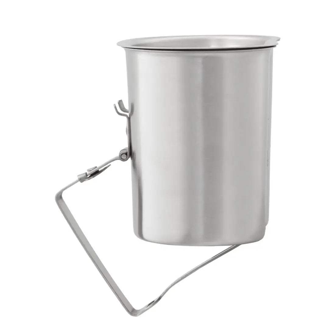 Stainless steel Pathfinder Canteen Cup with lid and folding handle for camping