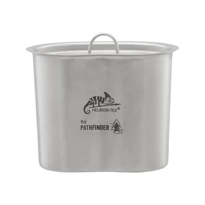 Stainless steel Pathfinder canteen cup with lid and handle for outdoor cooking