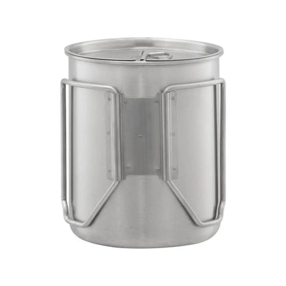 Stainless steel camping mug with folding handles from Helikon-Tex for outdoor adventures