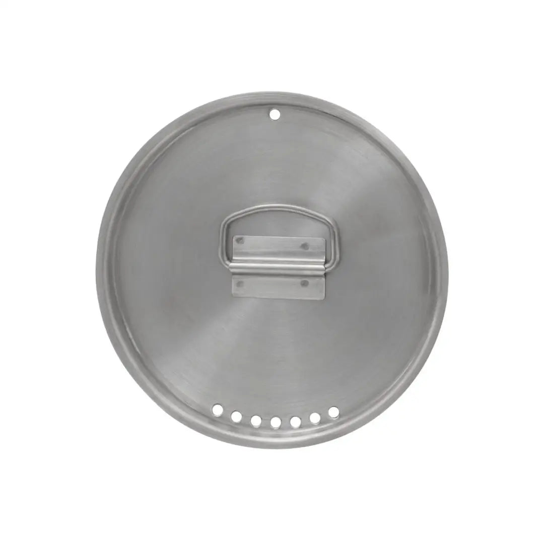 Circular stainless steel pot lid with handle, perfect for Helikon-Tex Pathfinder Cook Set