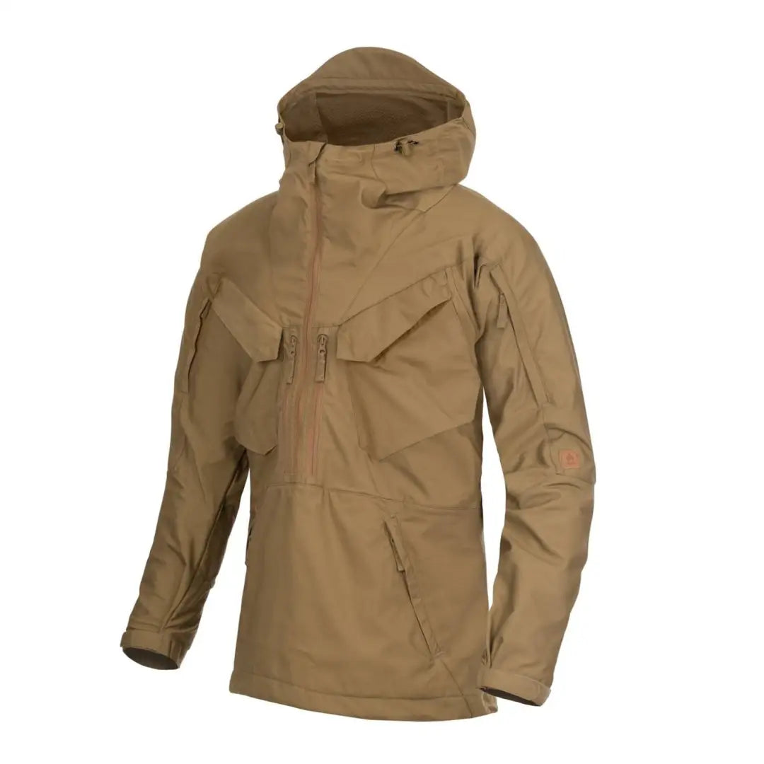 Tan Helikon-Tex Pilgrim Anorak Jacket for demanding outdoor activities with handy pockets