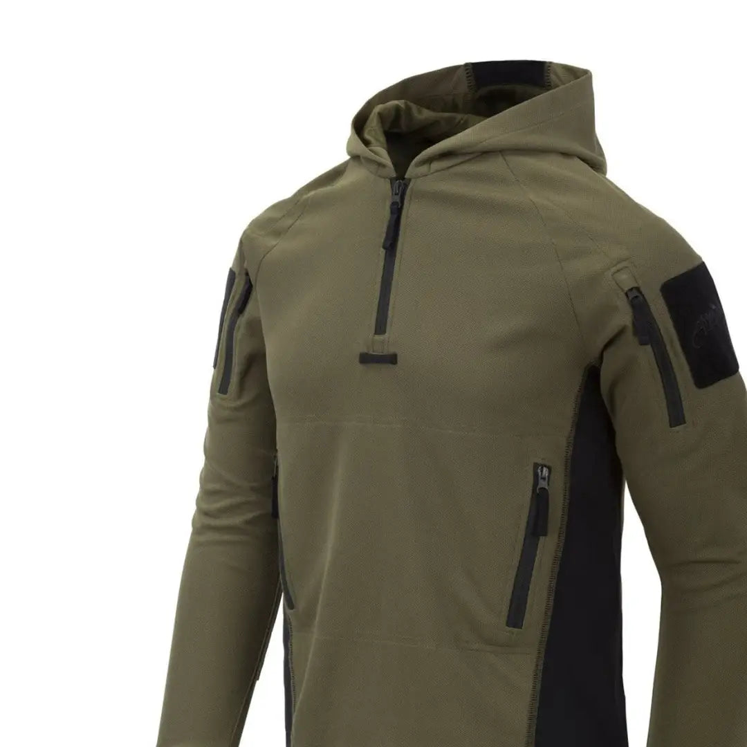 Olive green Helikon-Tex Range Hoodie with black accents for shooting specialists and outdoor fun