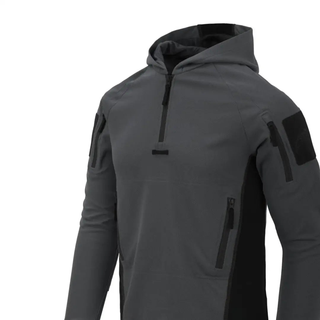 Gray Helikon-Tex Range Hoodie with quarter-zip, perfect for shooting specialists