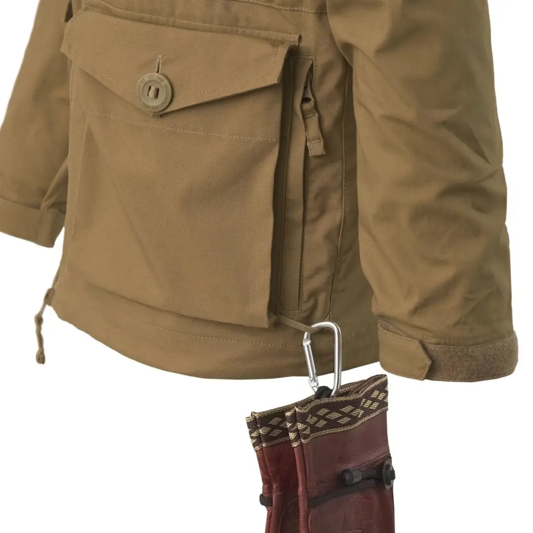 Tan Helikon-Tex SAS Duracanvas Anorak smock jacket with pocket and carabiner attachment