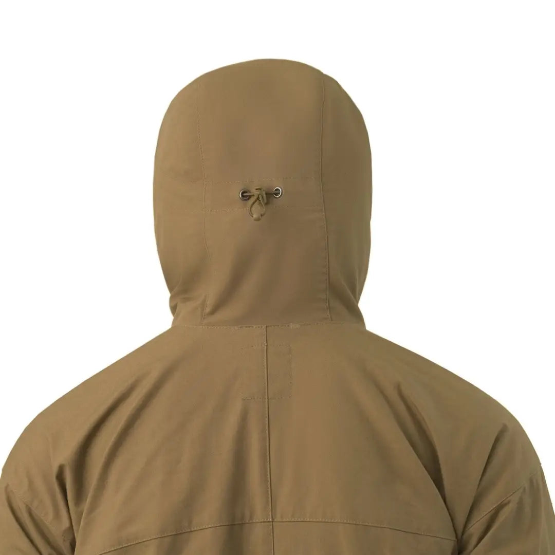 Tan hooded SAS smock jacket from the back, showcasing the Helikon-Tex Duracanvas style