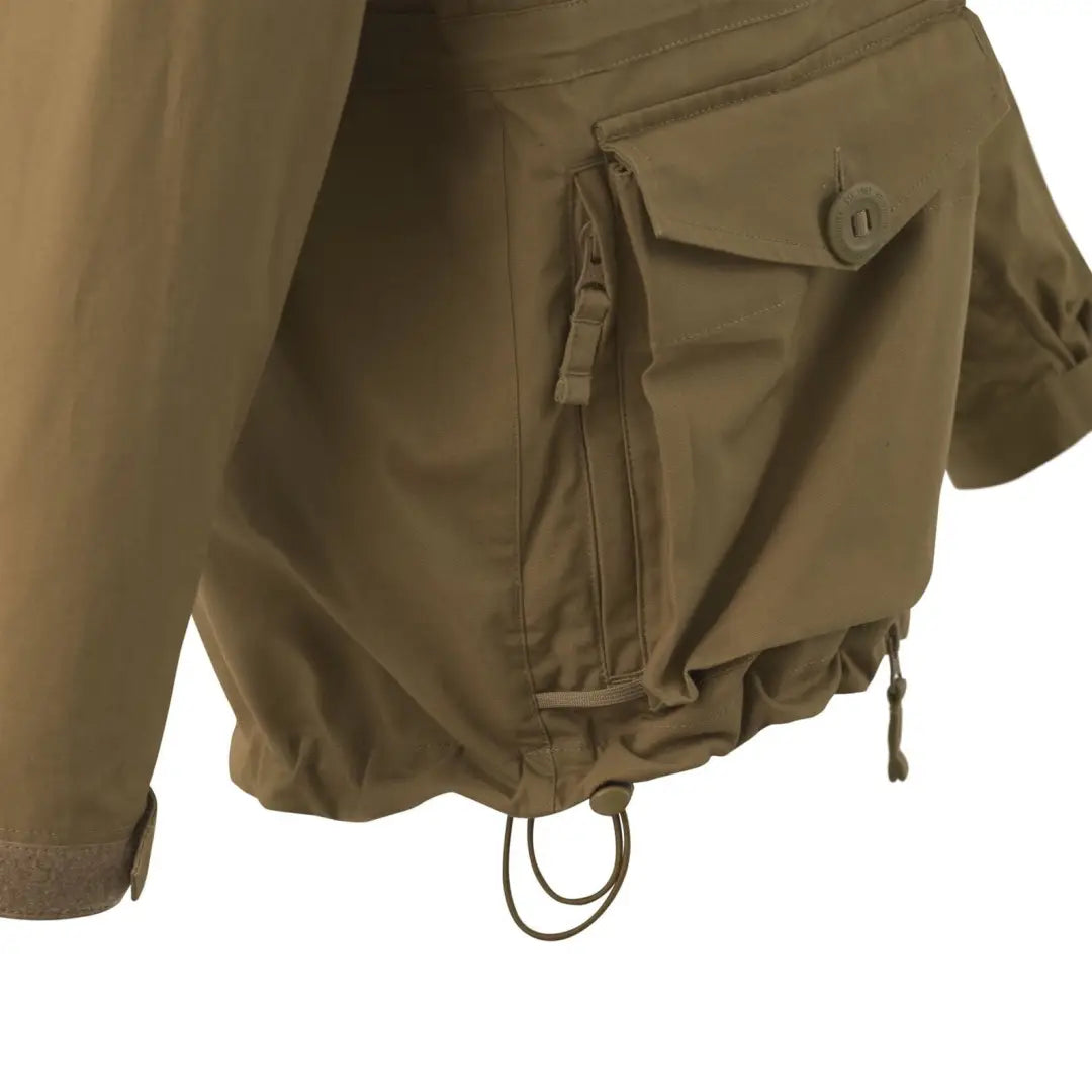 Olive green Helikon-Tex SAS smock jacket with pockets and drawstring hem