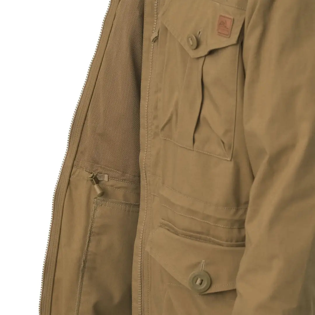 Tan Helikon-Tex SAS Duracanvas Anorak smock jacket with pockets and zipper closure