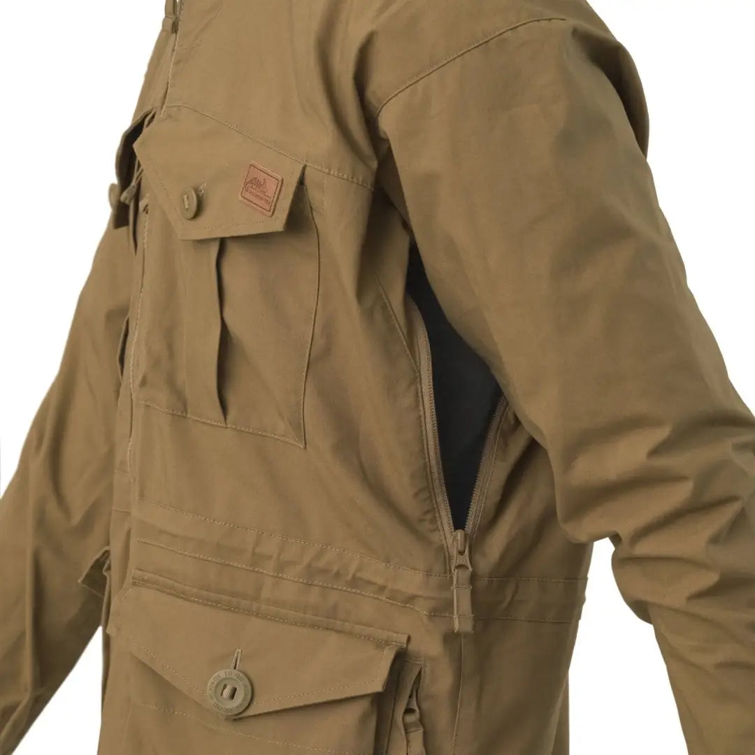 Tan Helikon-Tex SAS Duracanvas Anorak smock jacket with zipper and multiple pockets