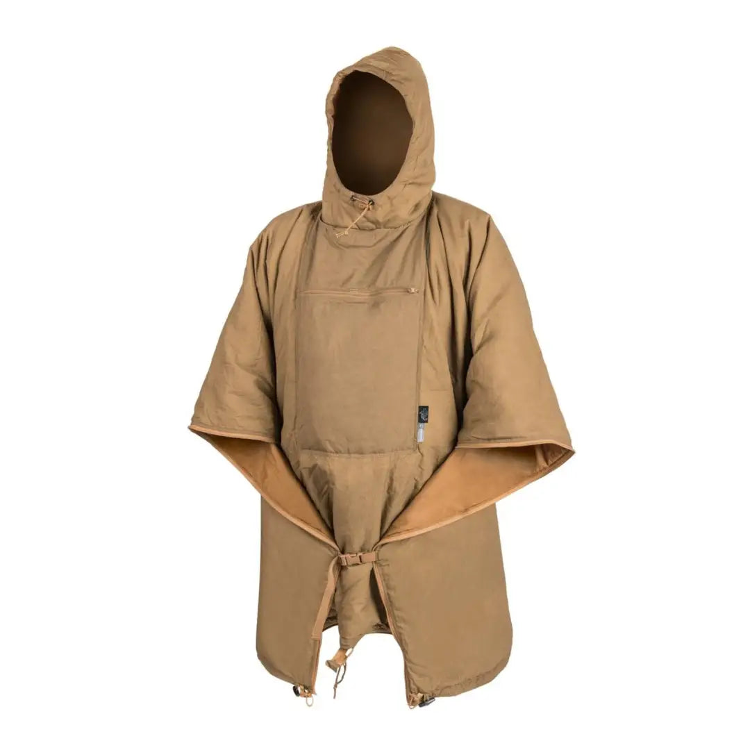 Tan Helikon-Tex Swagman Roll Poncho for carrying sleeping bags with wide sleeves