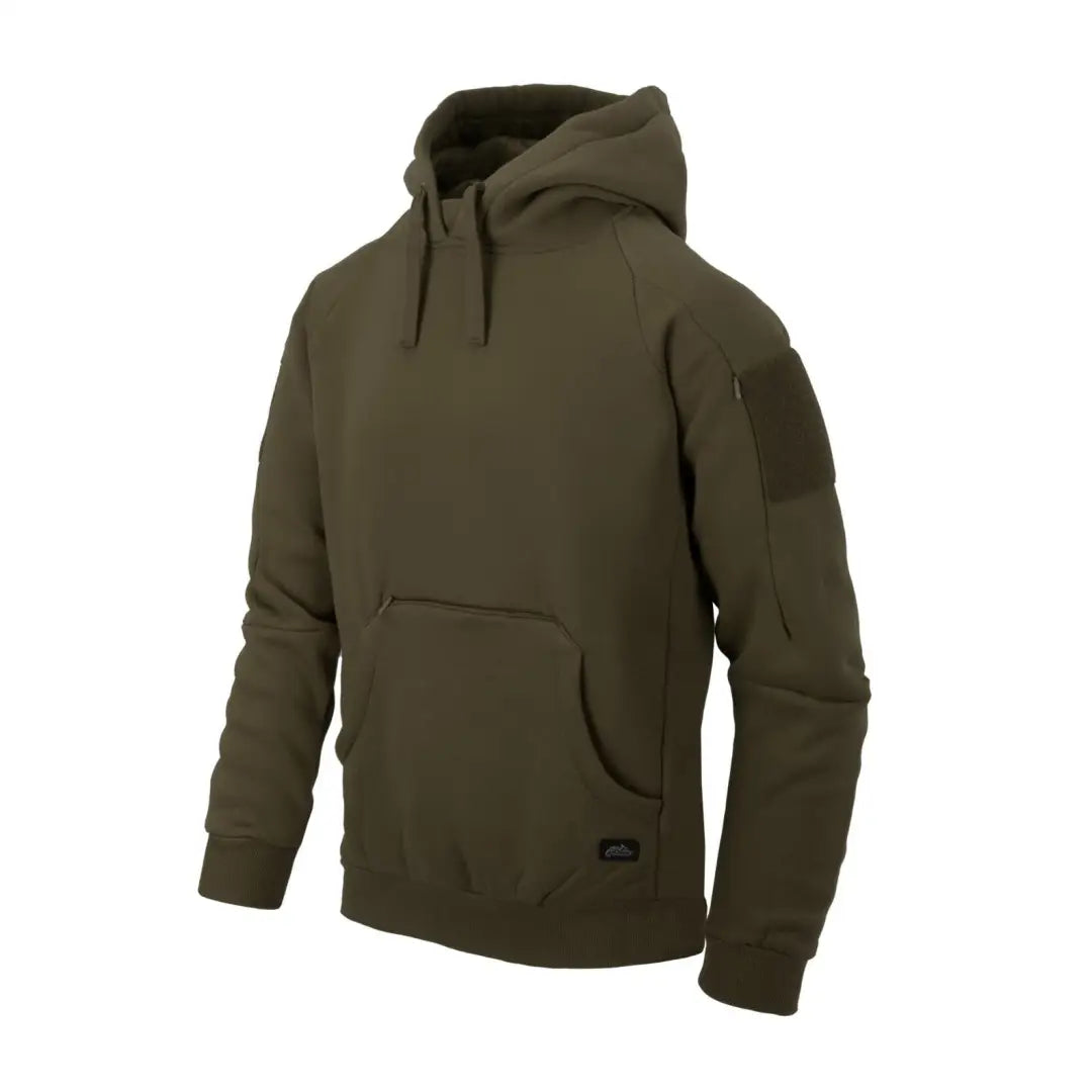 Olive green Helikon-Tex Urban Tactical Hoodie Lite with front pocket and drawstring hood