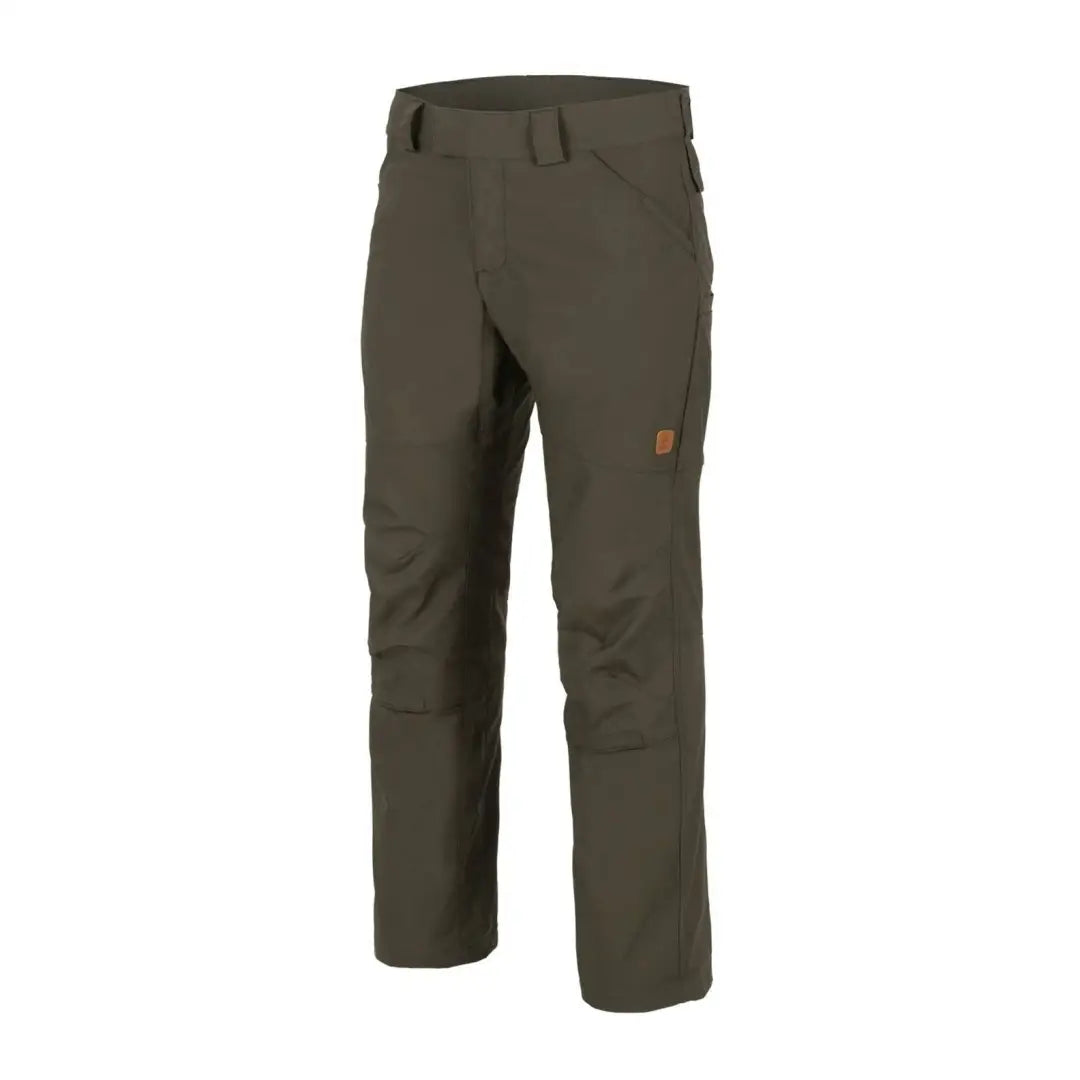 Olive green Helikon-Tex Woodsman Pants for outdoor enthusiasts with reinforced knees