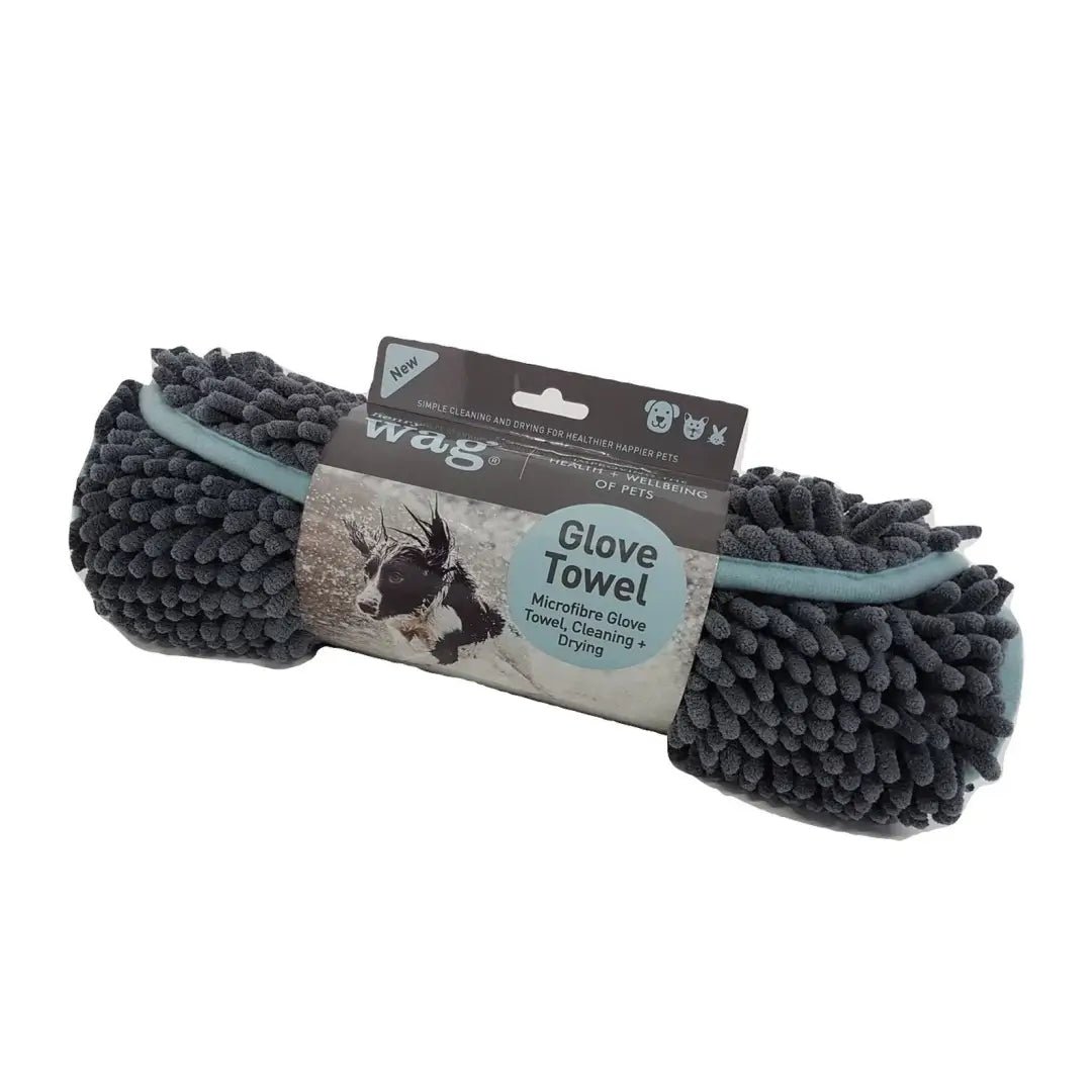 Dark gray Microfiber Noodle Glove Towel with a unique noodle-like texture for pets