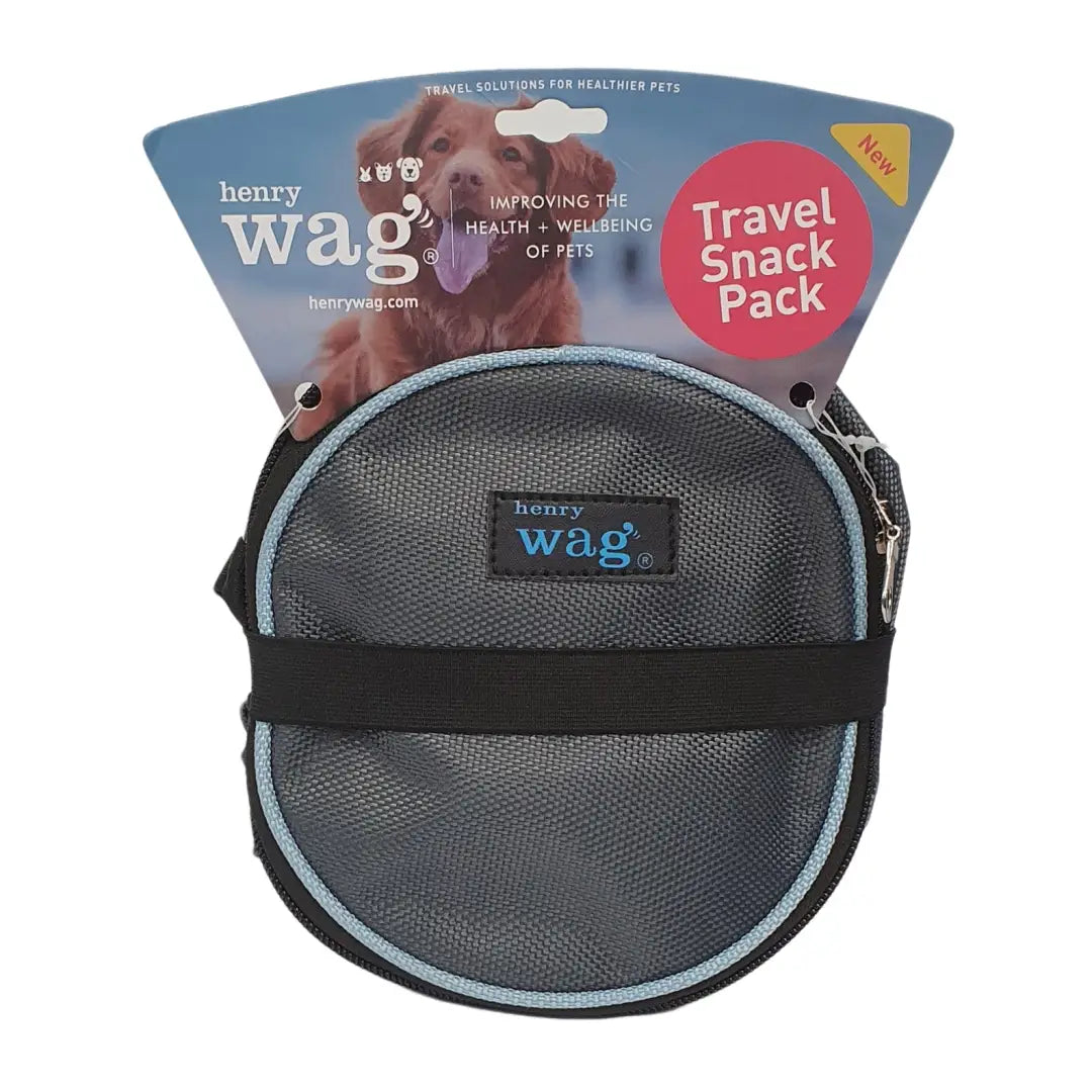 Circular gray and black Henry Wag Snack Pack for dogs with mesh sides and zipper closure