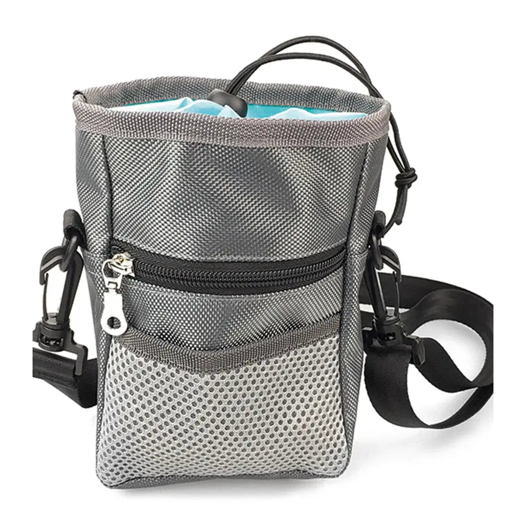 Mesh Henry Wag treat travel bag with zippered pocket and adjustable strap for treats