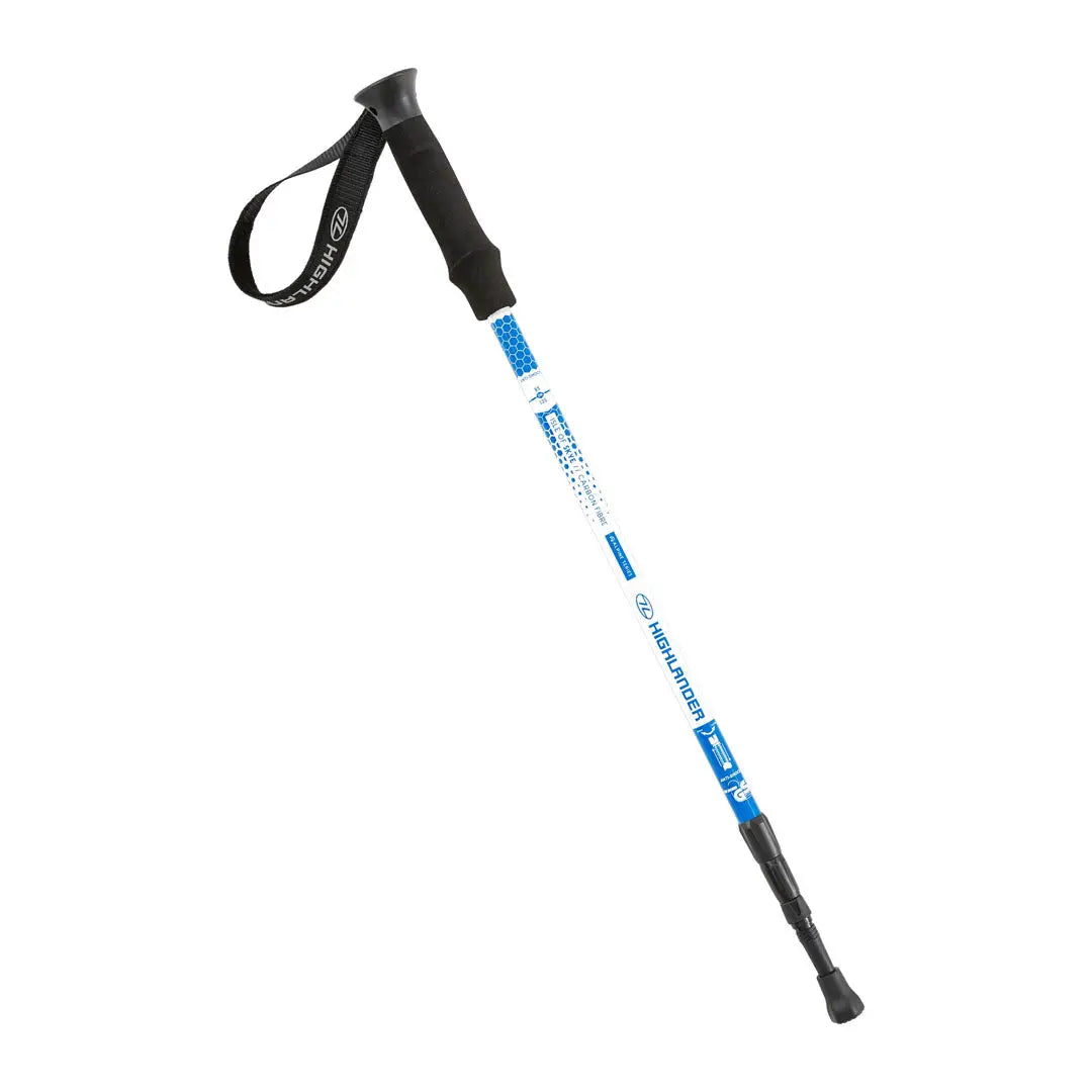 Blue and white Highlander Carbon Fibre Isle Of Skye Walking Pole with black handle