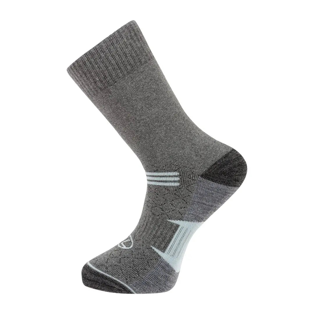 Gray Highlander Combed Cotton High Performance Sock with blue accents for outdoors activities