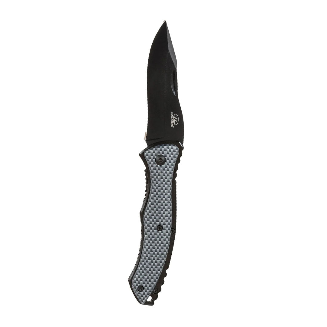 Black Highlander Eagle Knife with textured handle, perfect for hunting and outdoors