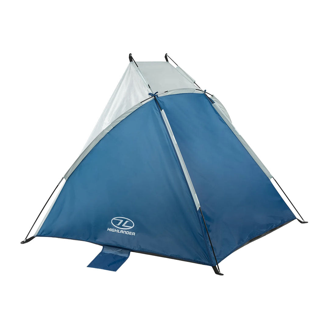 Blue and white Highlander Harris Sports Shelter UPF 50, perfect for beach days