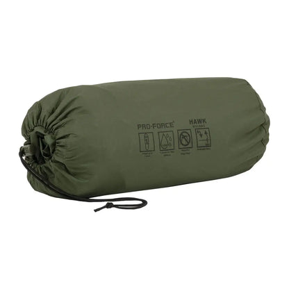 Olive green Hawk Bivvy Bag with drawstring ends and fun printed icons