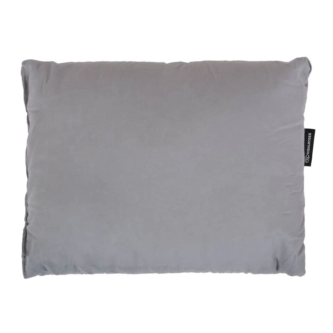 Gray Highlander Micro Pillow with a black tag in the corner for stylish comfort