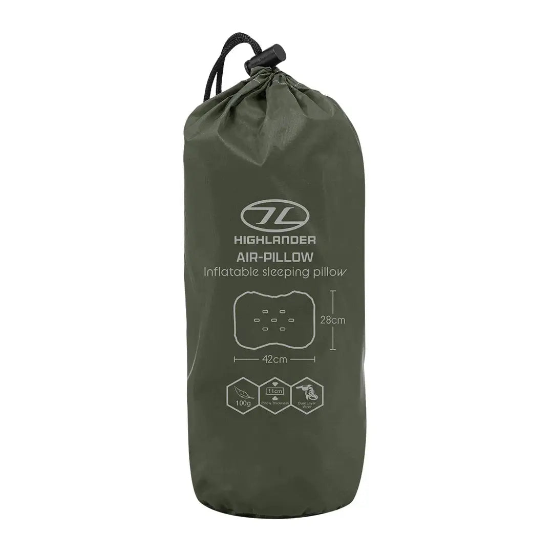 Olive green stuff sack for Highlander Nap Pak Camping Pillow for a great night’s sleep