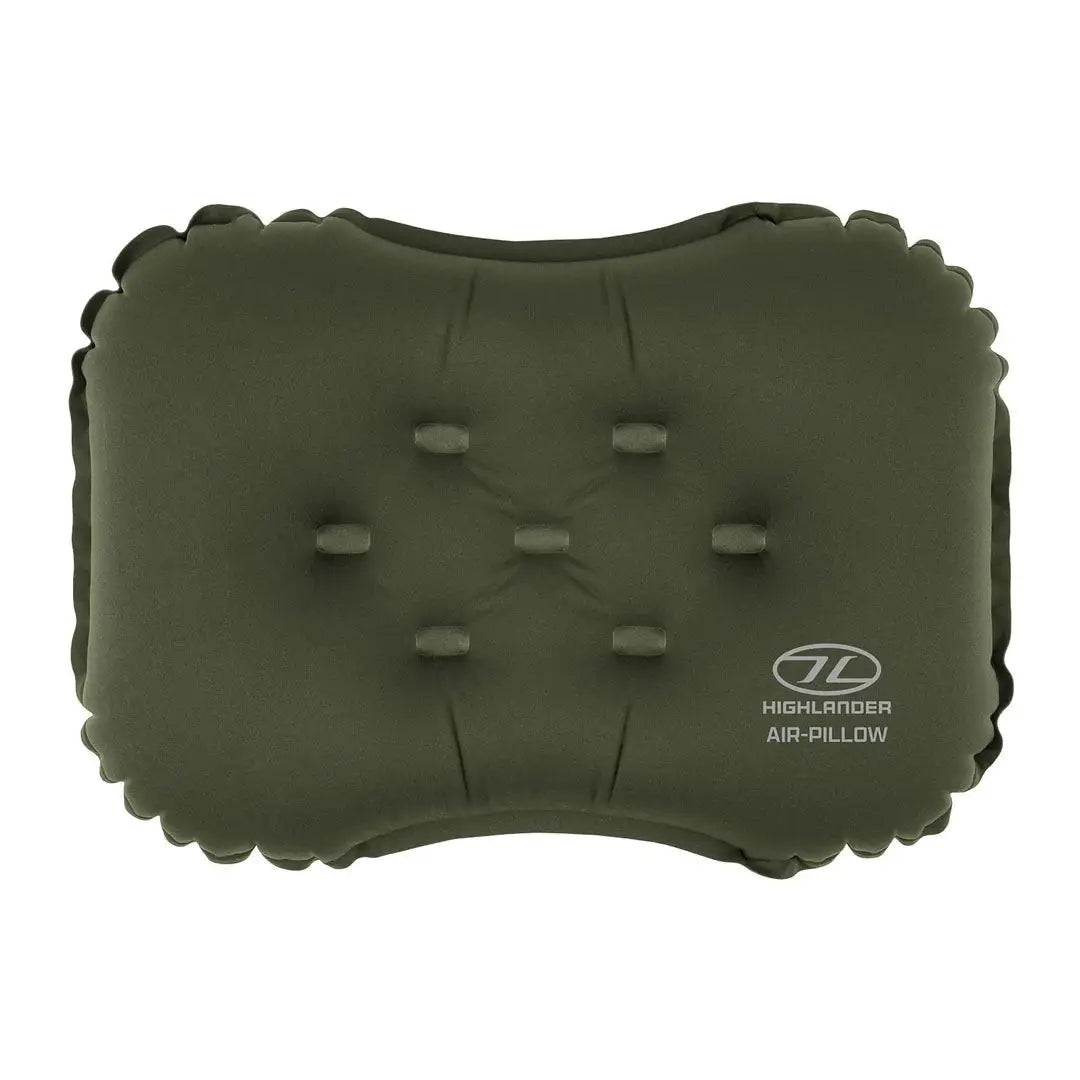 Inflatable olive green Highlander Nap Pak Camping Air Pillow for a great night’s sleep