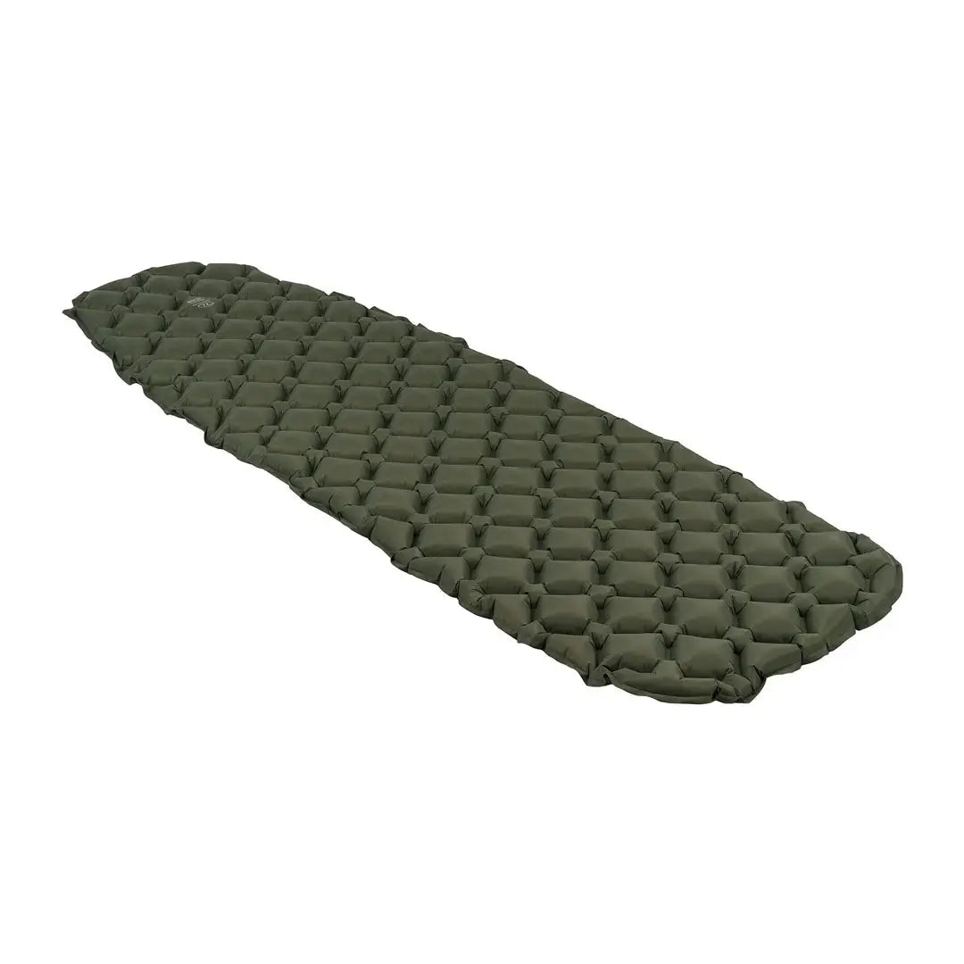 Inflatable green camping sleeping mat with a hexagonal pattern for comfy outdoor sleep