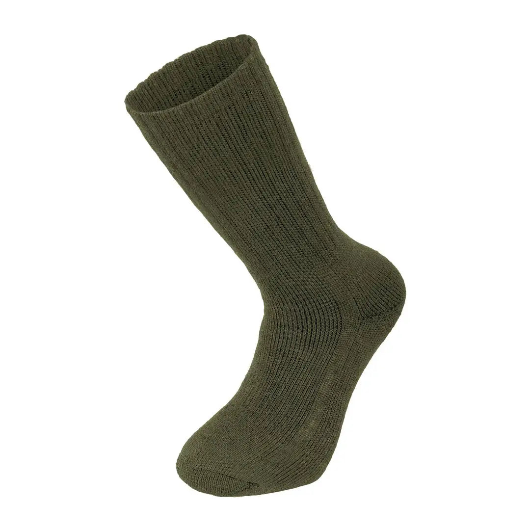 Olive green knitted sock with ribbed texture in Norwegian Army design