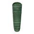 Green mummy-style sleeping bag with horizontal quilted sections for outdoor adventures