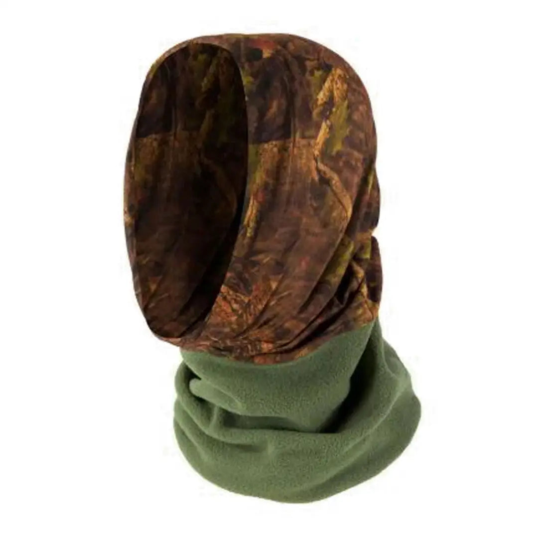 Camouflage thermal fleece headover with a green lower portion for outdoor adventures