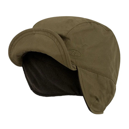 Olive green Highlander Waterproof Mountain Hat with ear flaps and short brim