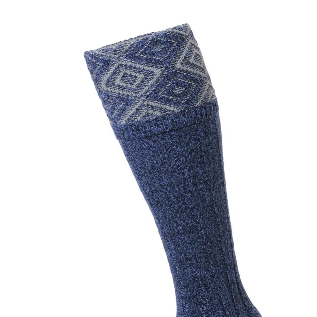 Navy blue wool HJ Hall Duncliffe Diamond Texture Shooting Sock with a stylish diamond pattern